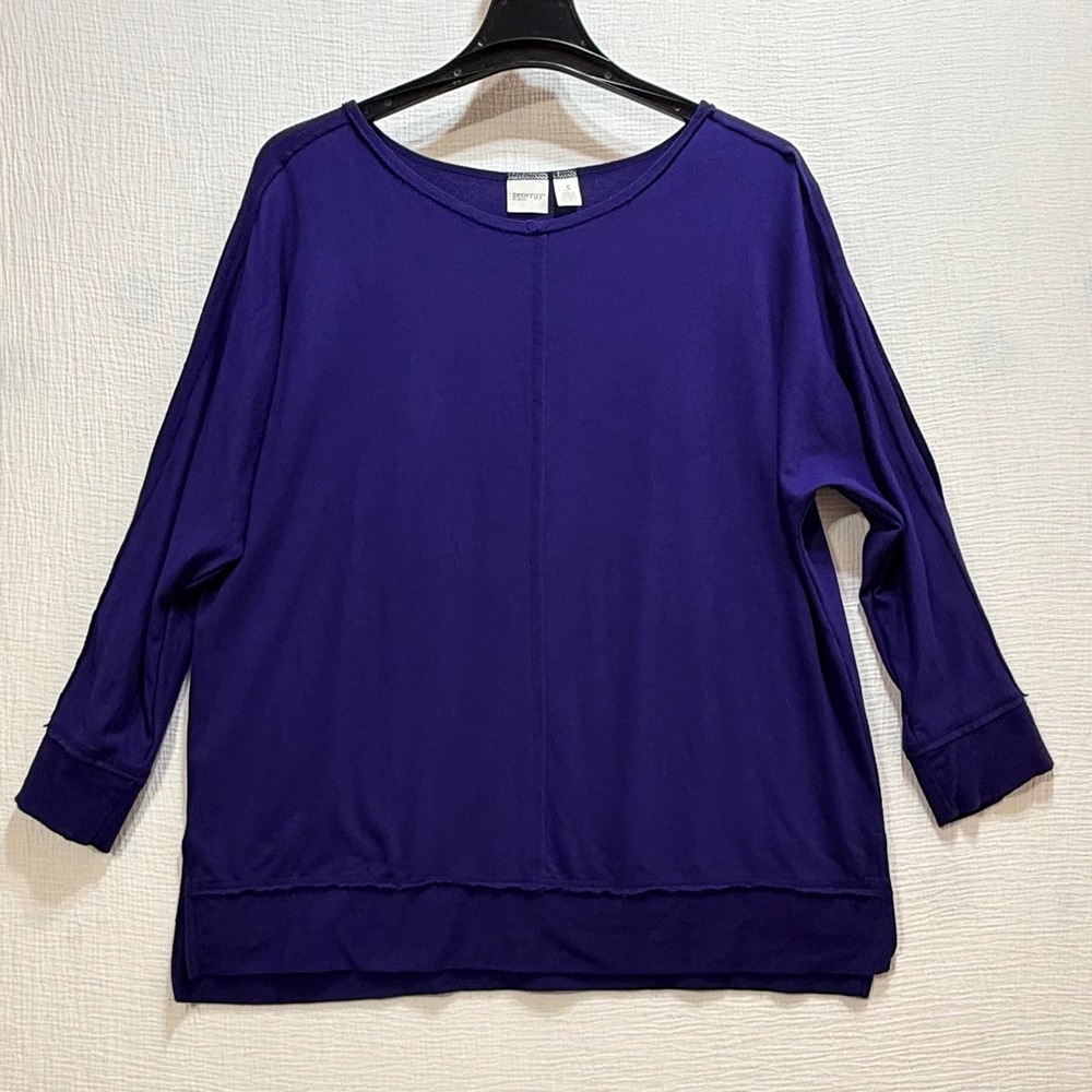 Zenergy by Chico's Split Sleeve Top Womens 3 Purple French Terry Pullover Casual